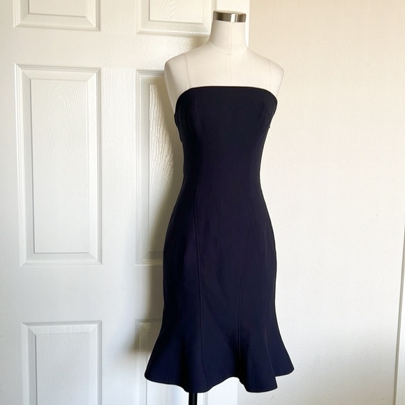 Cinq A Sept Calvina Navy Blue Strapless Ruffle Hem Dress Size 4 - Picture 4 of 9